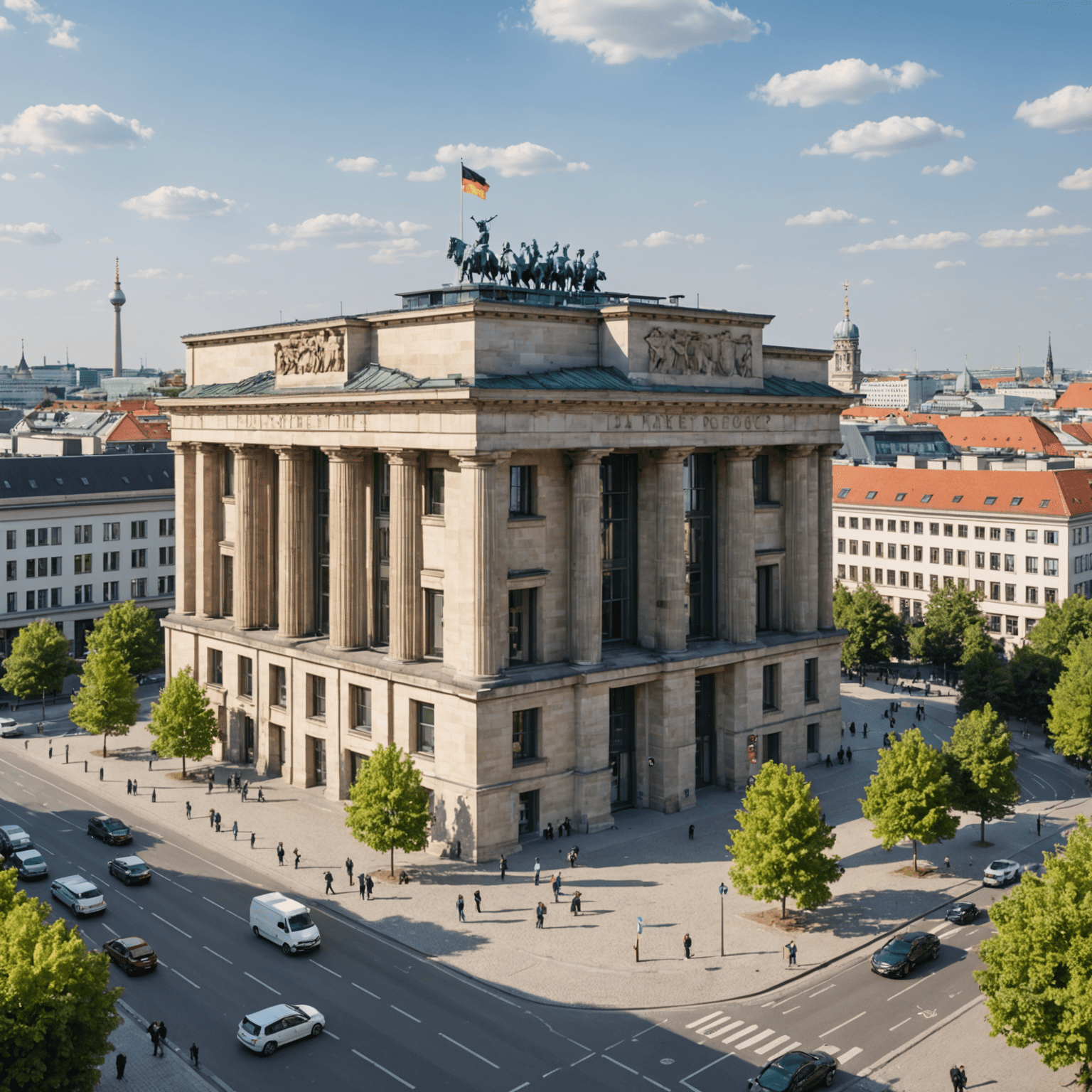 Bild des Berliner Büros von astinaq, das moderne Architektur und das Brandenburger Tor im Hintergrund zeigt