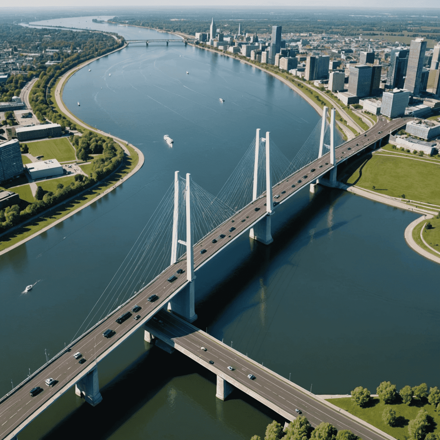 3D rendering of the new Rhine Bridge design, showcasing its modern architecture and increased capacity